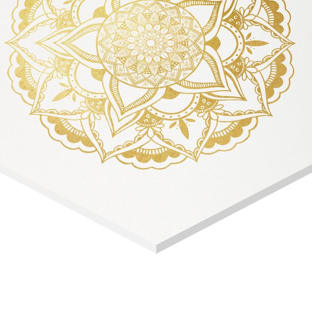 quadros para parede Mandala Flower Sun Illustration Set Gold