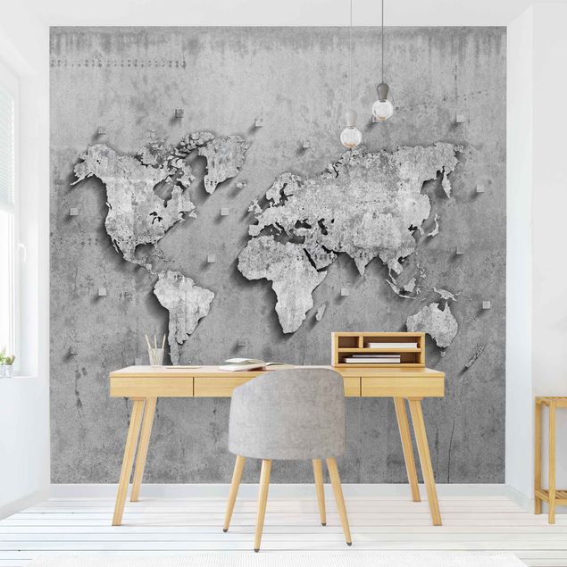 papel de parede moderno Concrete World Map