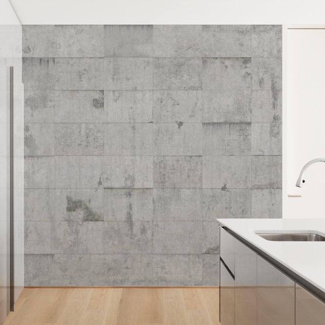 papel de parede imitando pedra Concrete Brick Look Grey