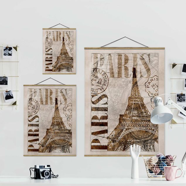 Quadros em marrom Shabby Chic Collage - Paris