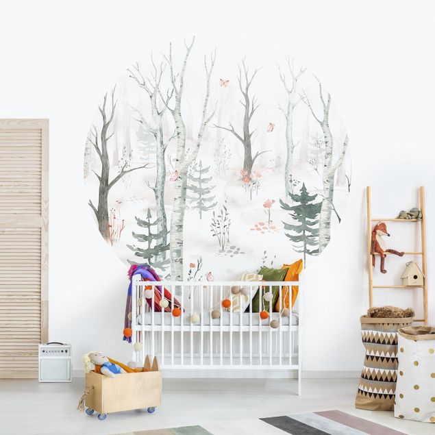 decoração para quartos infantis Birch forest with poppies