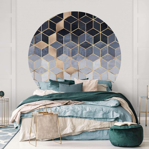 decoraçao para parede de cozinha Blue White Golden Geometry