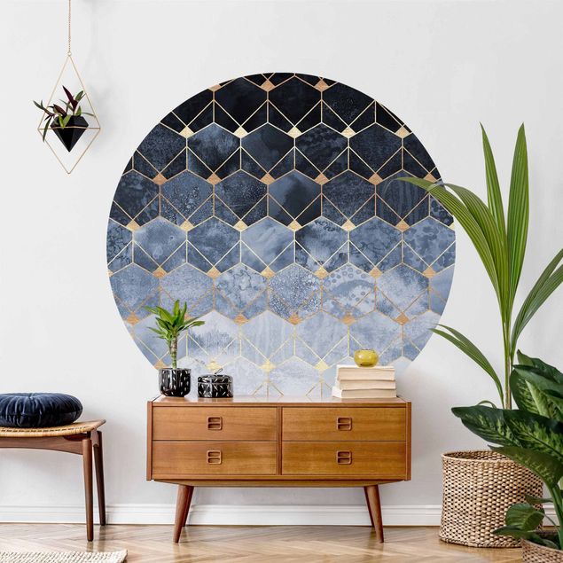 Papel de parede geométrico Blue Geometry Golden Art Deco