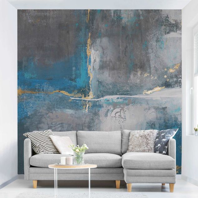 mural para parede Blue Structure With Golden Accents