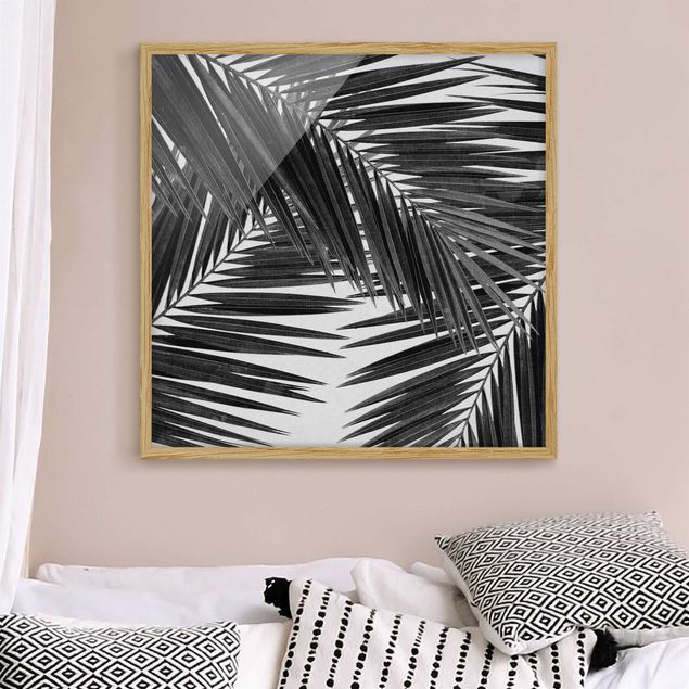 decoraçao para parede de cozinha View Through Palm Leaves Black And White