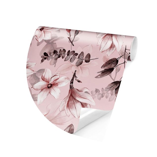 Papel de parede padrões Blossoms With Grey Leaves In Front Of Pink