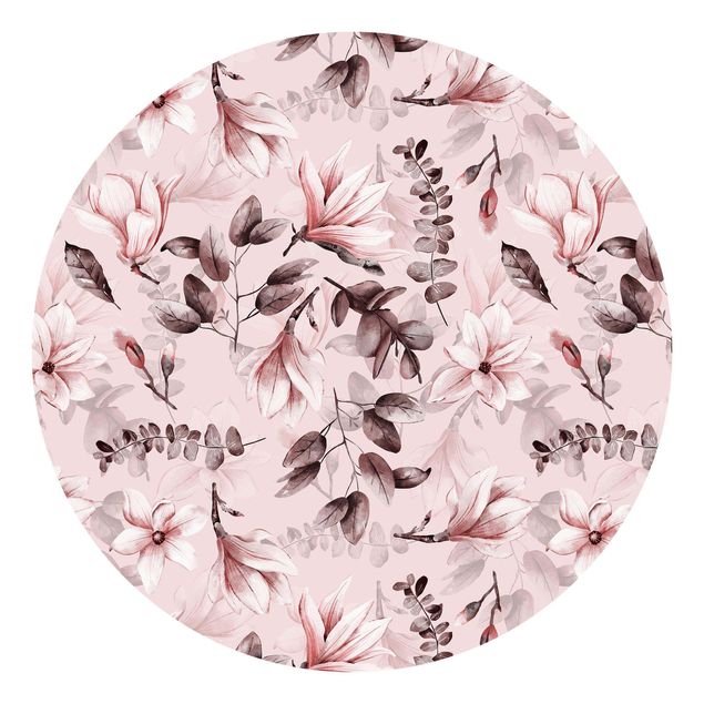 papel de parede moderno Blossoms With Grey Leaves In Front Of Pink
