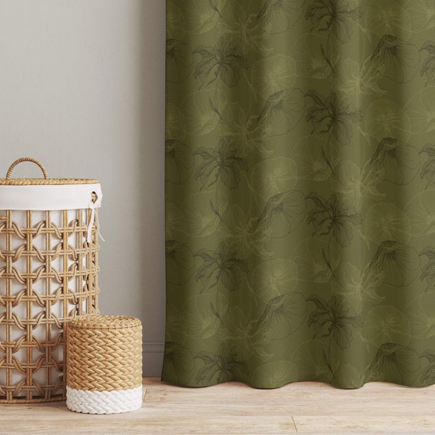 cortinados modernos Flower Mix - Olive Green