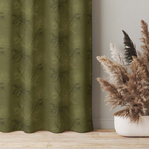 cortinas para janelas pequenas Flower Mix - Olive Green