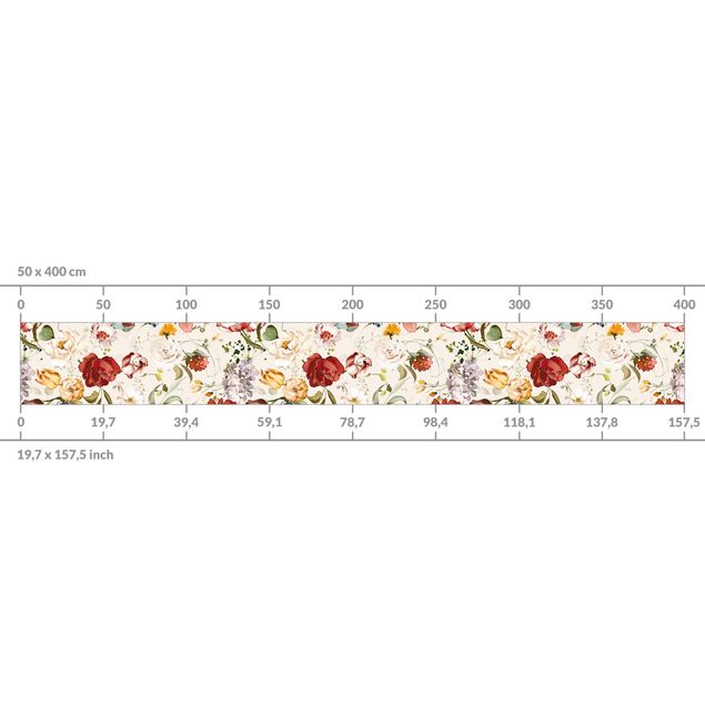 Backsplash de cozinha Flowers Watercolour Vintage Pattern on Beige