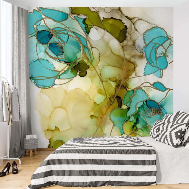 papel de parede moderno para sala Flower Facets In Watercolour