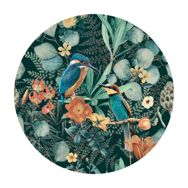 Tapetes naturais Floral Paradise Kingfisher And Hummingbird
