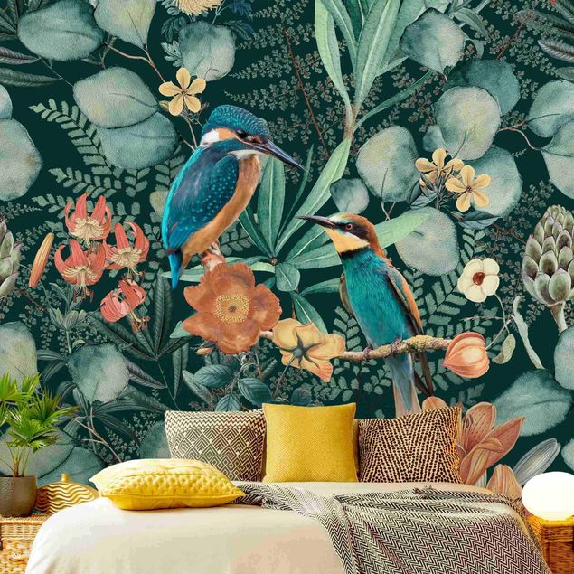 decoraçao cozinha Floral Paradise Kingfisher And Hummingbird