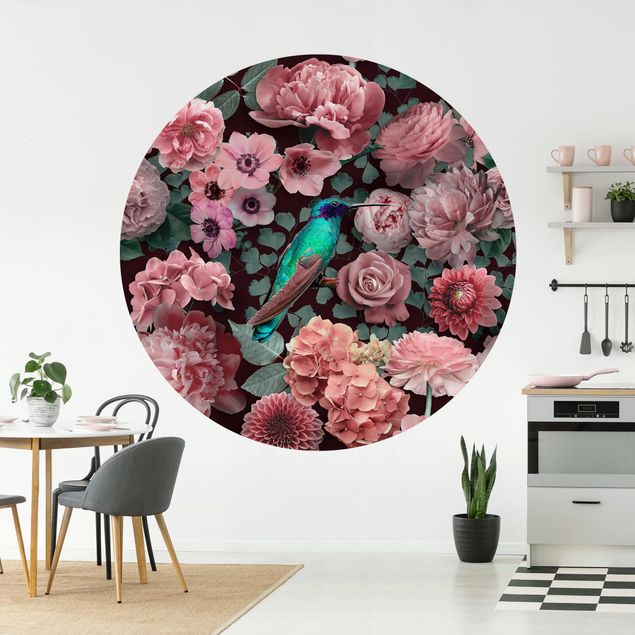 decoraçoes cozinha Floral Paradise Hummingbird With Roses
