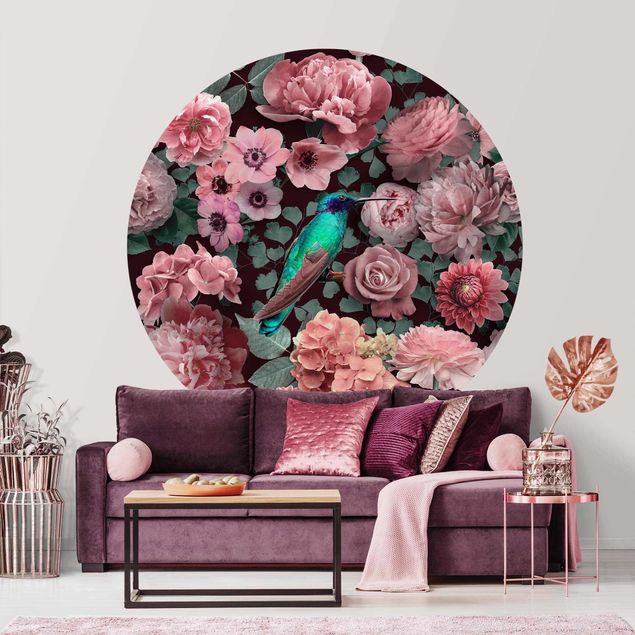 Papel de parede rosas Floral Paradise Hummingbird With Roses