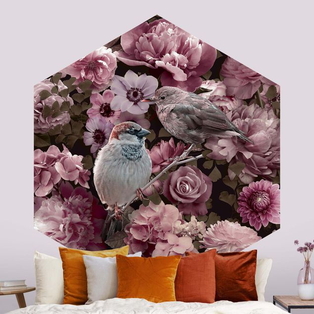 papel de paredes rosas Floral Paradise Sparrow In Antique Pink