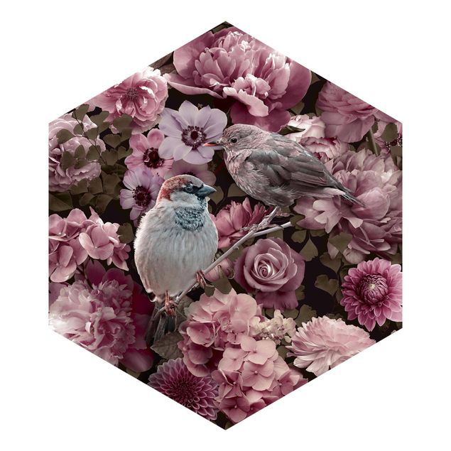 papéis de parede de animais Floral Paradise Sparrow In Antique Pink