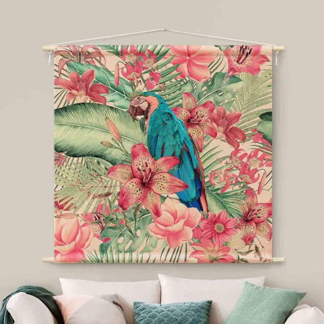 Tapeçaria de parede XXL Floral Paradise Tropical Parrot