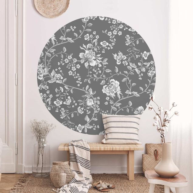 decoraçao para parede de cozinha Flower Tendrils On Grey
