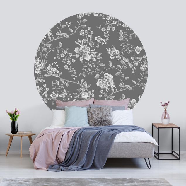 Papel de parede padrões Flower Tendrils On Grey