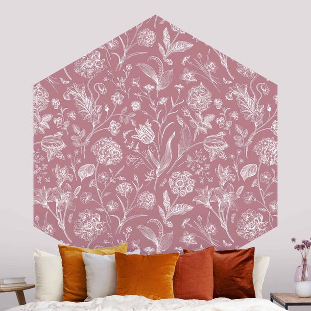 Papel de parede padrões Flower Dance On Antique Pink