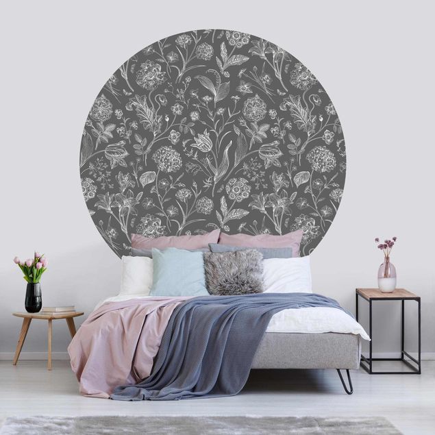 Papel de parede padrões Flower Dance On Grey