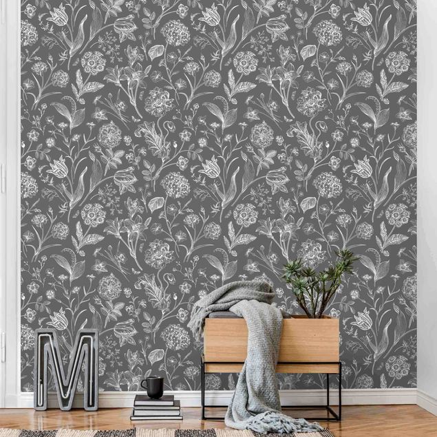 Papel de parede padrões Flower Dance On Gray