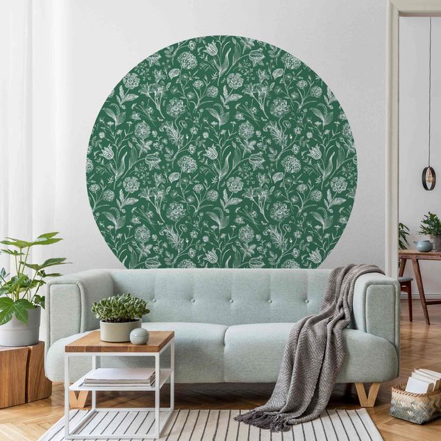 Papel de parede padrões Flower Dance On Green