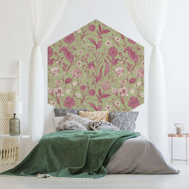 papel de parede para quarto de casal moderno Flower Dance In Mint Green And Pink Pastel