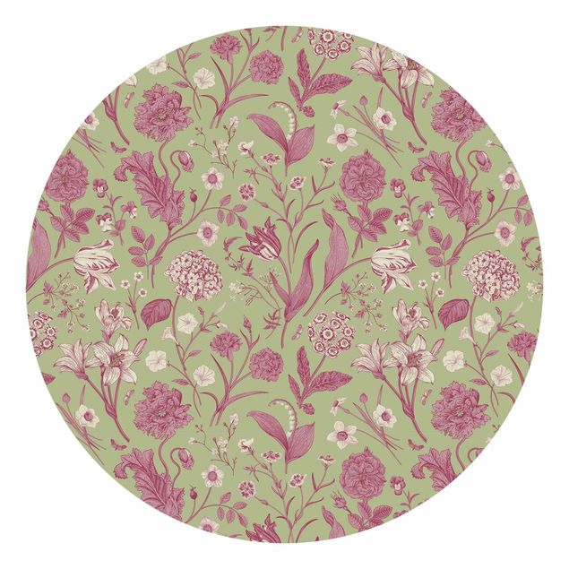 papel de parede moderno Flower Dance In Mint Green And Pink Pastel