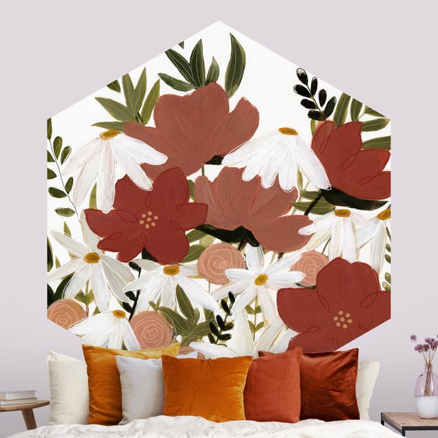 papel de parede moderno para sala Varying Flowers In Pink And White I