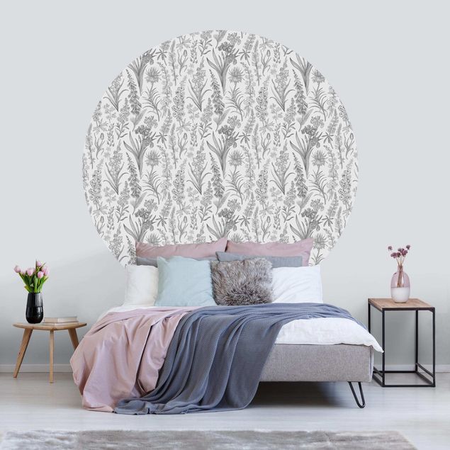 Papel de parede padrões Flower Waves In Grey
