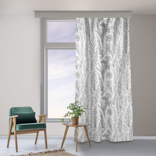 Cortinas florais Flower Waves In Gray
