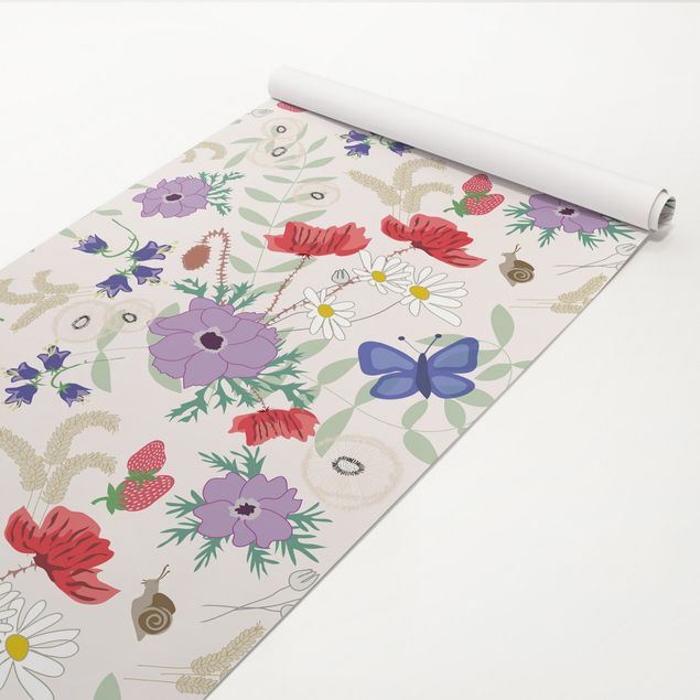 papel de parede moderno Field Of Flowers On Light Coloured Background - Roll