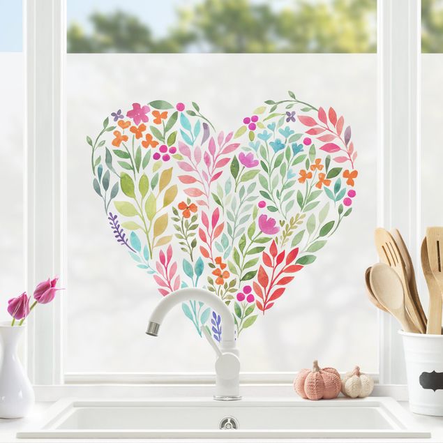 películas adesivas Flowery Watercolour Heart-Shaped