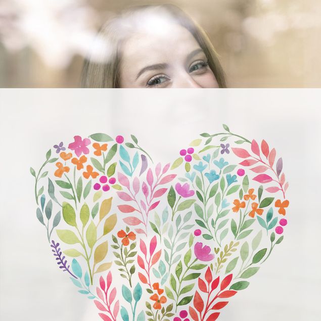 Péliculas para janelas Flowery Watercolour Heart-Shaped