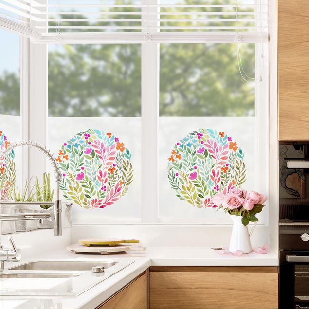 Péliculas para janelas Flowery Watercolour Circular