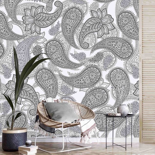 Papel de parede paisley Boho Mandala Pattern In Grey