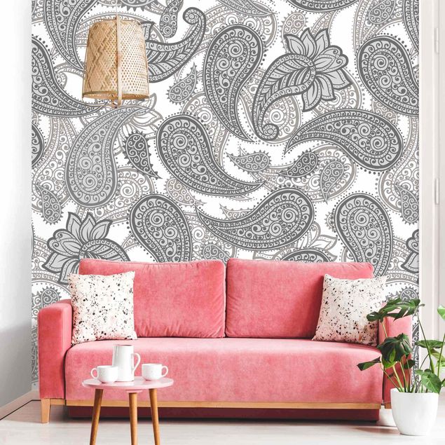 papel de parede moderno Boho Mandala Pattern In Grey