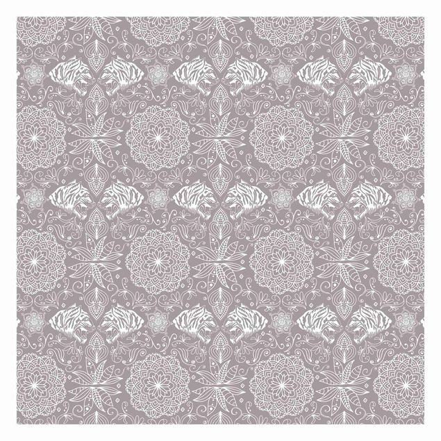 papel parede cinza Boho Tiger Pattern With Mandala In Warm Grey
