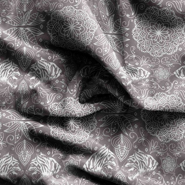 cortinas à medida Boho Tiger Pattern With Mandala In Warm Grey