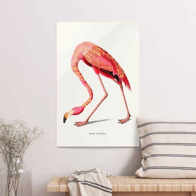 Quadros em vidro animais Boho Birds - Flamingo