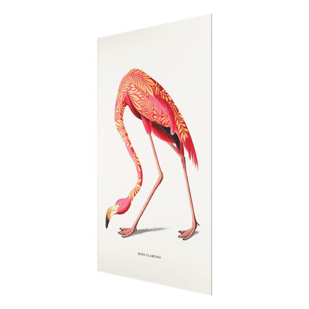 quadro de vidro Boho Birds - Flamingo