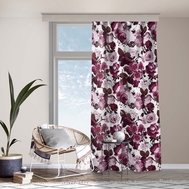 Cortinas florais Bordeaux Roses With Brown Leaves