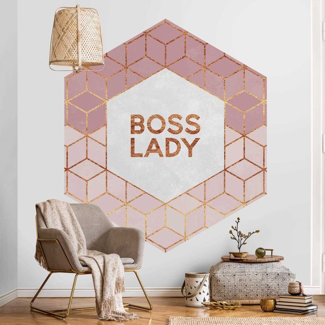 Papel de parede dourado Boss Lady Hexagons Pink