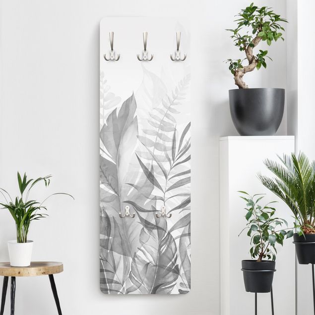 Cabides de parede em preto e branco Botany - Tropical Leaves Grey