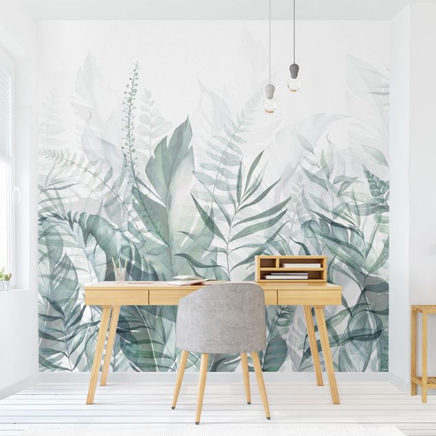 decoraçao para parede de cozinha Botany - Tropical Leaves Green