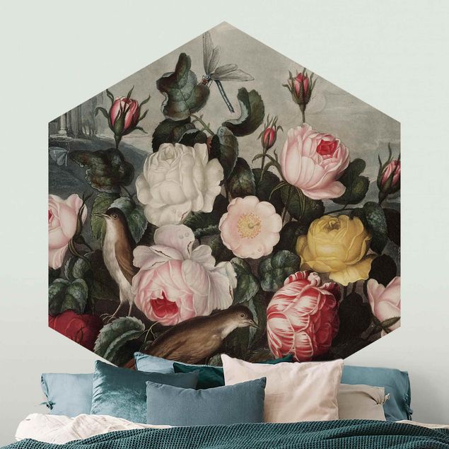 Papel de parede rosas Botany Vintage Illustration Of Roses