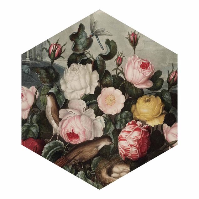 Papel de parede rosa Botany Vintage Illustration Of Roses