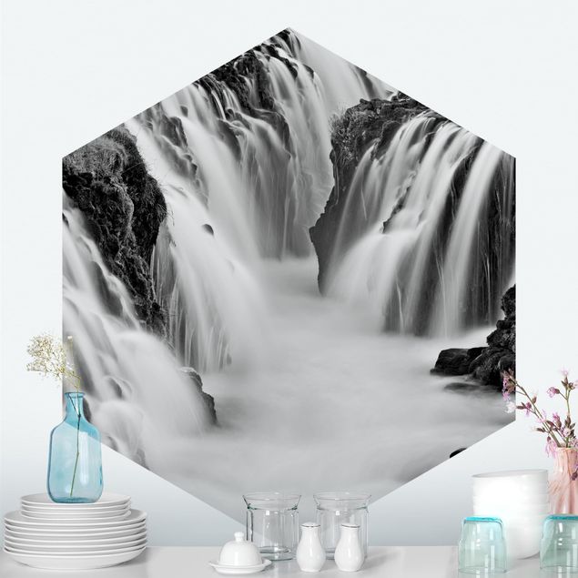 Papel de parede cascatas Brúarfoss Waterfall In Iceland Black And White